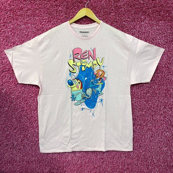 Nickelodeon Ren & Stimpy Space Walk Pink T-Shirt XL - Picture 1 of 4